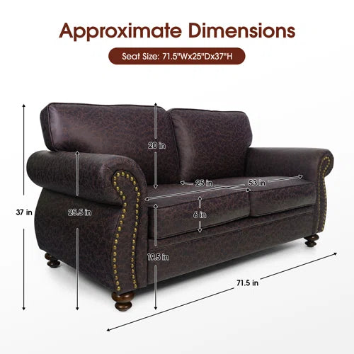 Chen 71.5'' Wide Faux Leather Loveseat Rolled Arm Sofa