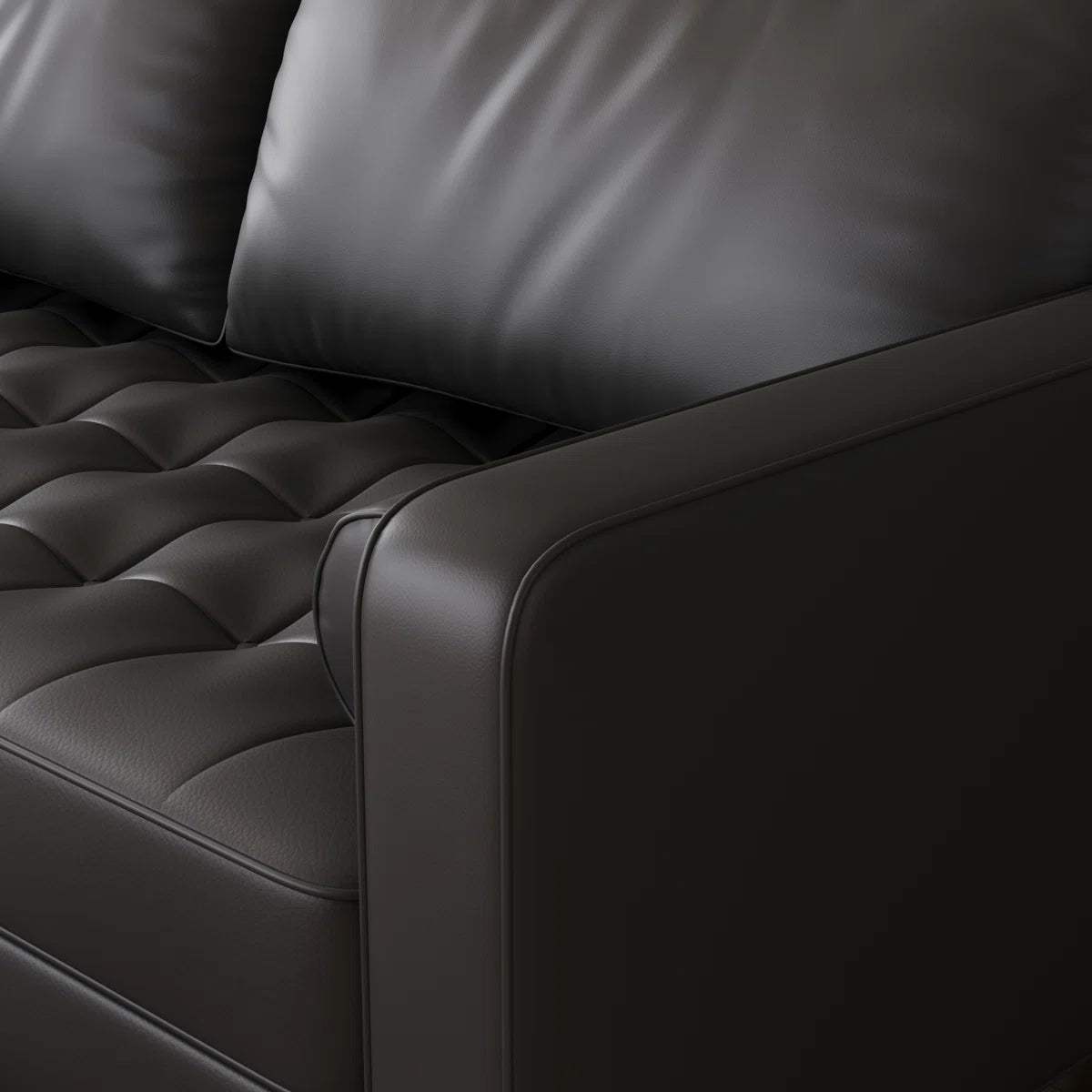 Chen Leather Mid Century Modern Upholstered Square Arm Sofa and Loveseat By George Oliver