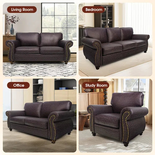 Chen 71.5'' Wide Faux Leather Loveseat Rolled Arm Sofa