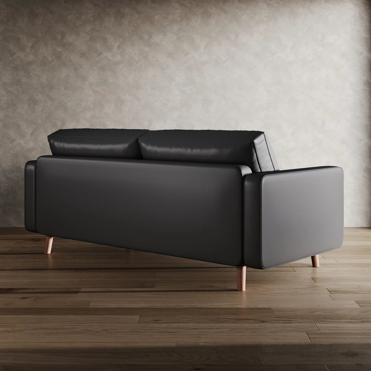 Chen Leather Mid Century Modern Upholstered Square Arm Sofa and Loveseat By George Oliver