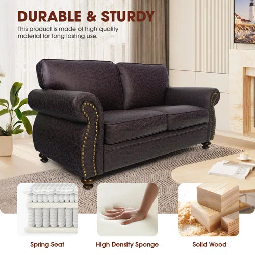 Chen 71.5'' Wide Faux Leather Loveseat Rolled Arm Sofa