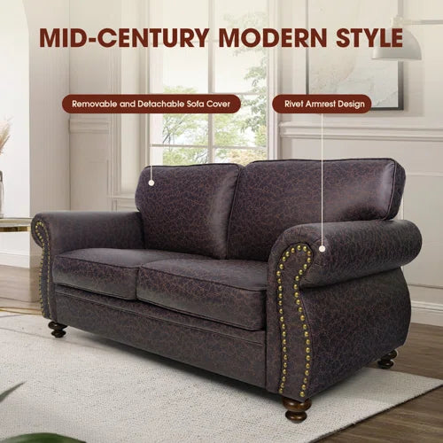 Chen 71.5'' Wide Faux Leather Loveseat Rolled Arm Sofa